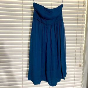 J. Crew blue 100% Silk Strapless Dress size 8